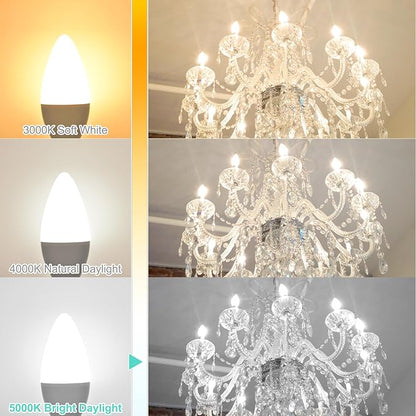 E12 LED Light Bulbs 5000K Bright Daylight, 60W Type B Light Bulb, Small Candelabra Base B11 LED Bulb for Chandelier, Ceiling Fan Light Bulbs, 5W, 500LM, 120V, 4 Pack, Non-dimmable