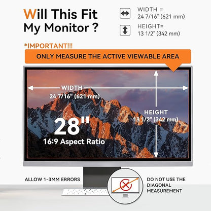 [2 Pack] 28 Inch Computer Privacy Screen for 16:9 Aspect Ratio Widescreen Monitor, Eye Protection Anti Glare Blue Light Computer Monitor Privacy Filter, Removable Anti-Scratch 28in Protector Film