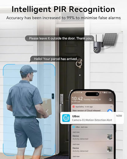 LIWAN Solar Security Cameras Wireless Outdoor, 360° View PTZ Camera for Home Security, 2K HD Color Night Vision, AI Human Detection, IP66 Weatherproof, 2.4GHz WiFi Only