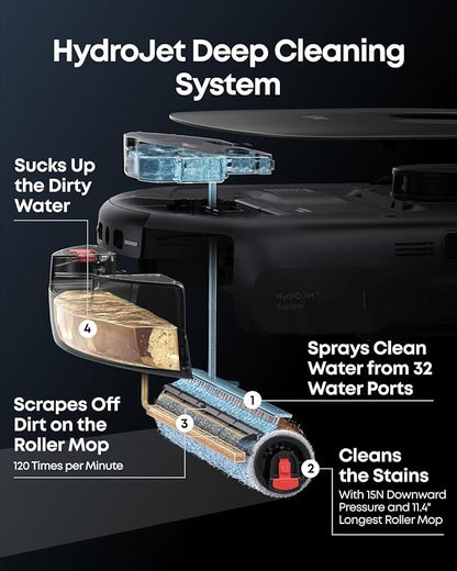 eufy Like-New E25 Omni Robot Vacuum and Mop Combo,HydroJet System, 20,000Pa Turbo Suction, Zero-Tangle Design, Edge-to-Corner Deep Cleaning, Auto-Empty & Self-Cleaning All-in-One Station (Renewed)