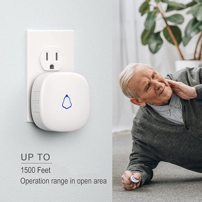 Wireless Caregiver Pager, Medical Alert Systems with 2 Call Buttons and 1 Receiver for Seniors/Elderly at Home, Emergency Panic SOS Call Bell, Nurse Calling & Patient Assistance Alert