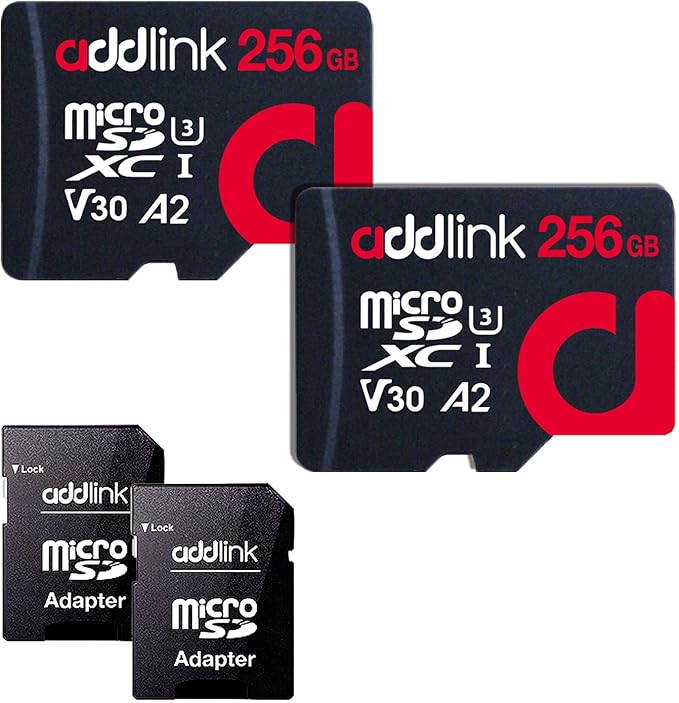 addlink 256GB 2-Pack Micro SD Card, Gaming Plus MicroSDXC Memory Card for Nintendo-Switch 1 A2 V30 for Smartphone, Action Camera 100MB/s UHS-1 U3 V30 C10 4K A2 with Adapter (ad256GBMSXU3AX2)