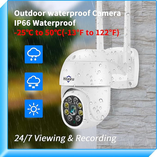 Hiseeu 3MP 360° Pan Tilt Camera WiFi Security Camera Outdoor Motion Tracking Floodlights Light Alarm,Color Night Vision,PC Mobile Remote View,Two-Way Audio Security