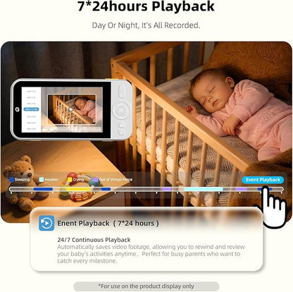 Ellie Pro Baby Monitor with Camera and Audio,5'' IPS 2K UHD Resolution,6000mAh Battery, Remote Pan-Tilt-5X Zoom, 2-Way Talk,No WiFi, Night Vision, Virtual Fence 24hr Play Back and 1000ft Range