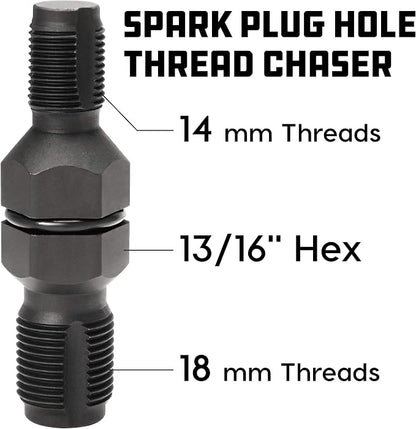 Powerbuilt 14mm & 18mm Spark Plug Hole Rethreader Tool, Repairs Damaged Spark Plug Threads, Fits 13/16-Inch Socket - 648422