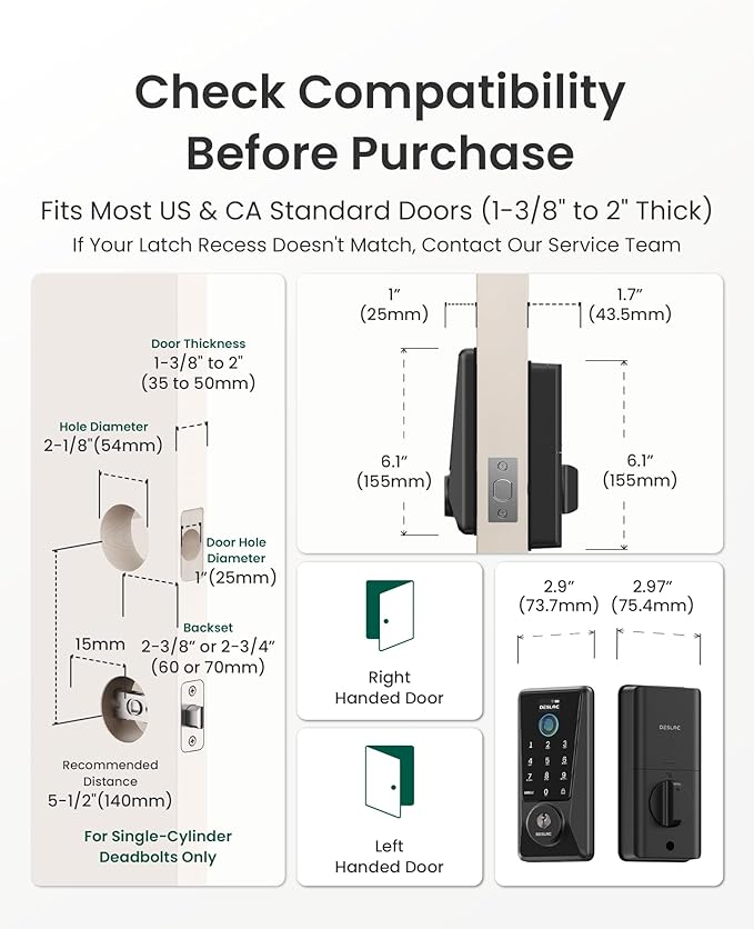 DESLOC WiFi Smart Lock D110 Plus, Built-in Wi-Fi No Hub Needed, Fingerprint Keyless Entry Front Door Lock, Touchscreen Keypad Deadbolt with Backlit, APP Control, Auto Lock, Anti-Peep PIN, BHMA Grade 3