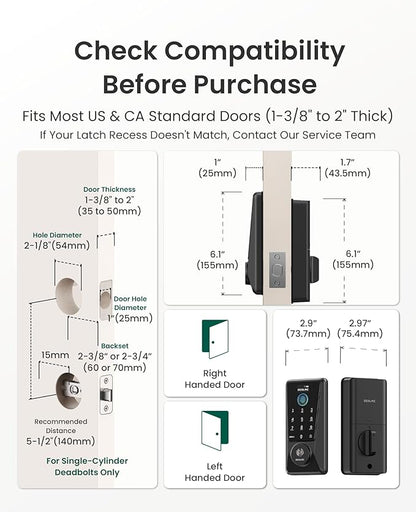 DESLOC WiFi Smart Lock D110 Plus, Built-in Wi-Fi No Hub Needed, Fingerprint Keyless Entry Front Door Lock, Touchscreen Keypad Deadbolt with Backlit, APP Control, Auto Lock, Anti-Peep PIN, BHMA Grade 3