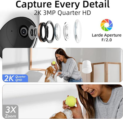 Rraycom 3Pack 4MP Indoor Baby & Pet Monitor Camera, 360° Auto Tracking, Cry & Sound Detection, Dual-Band 2.4G/5G WiFi, SD & Free Cloud Storage, Alexa & Google Home Compatible