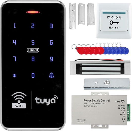 Access Control System Kit, IP68 Waterproof RFID Keyboard, 150/330lbs Electric Bolt Lock, 10 Keyfobs (Silver)