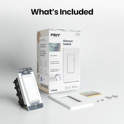 Feit Electric Smart Dimmer Switch, Neutral Wire Required for Installation, Compatible with Amazon Alexa and Google Assistant, Smart Dimmer Light Switch, White, Model:DIM/WiFi