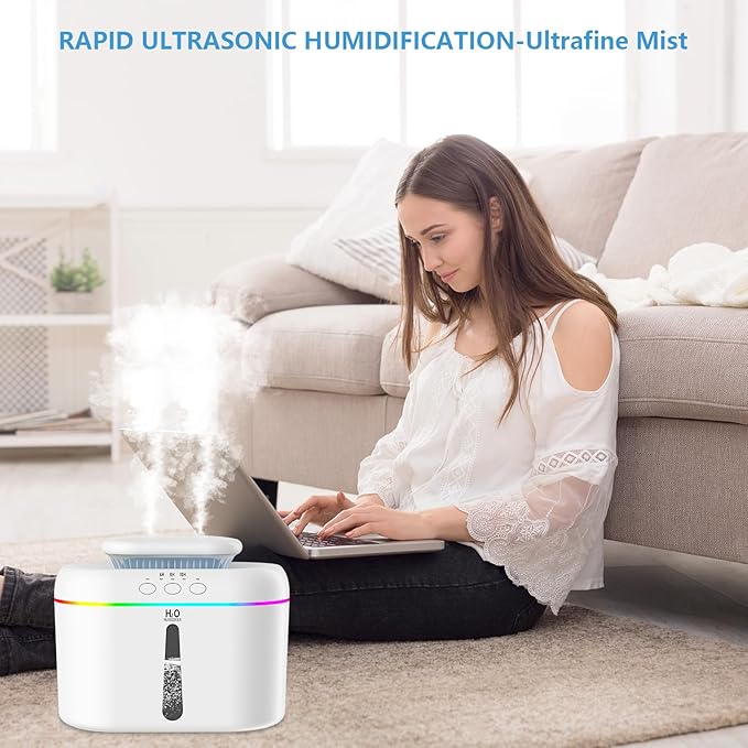 2L humidifiers for bedroom humidifier Home Ultra-Quiet 28 dB Quiet Supersized Cool Mist Air Humidifier for Baby Nursery，Dual Nozzie，Easy to Clean & Fill, 7 Color NightLight (White)
