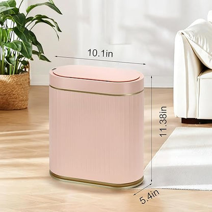 SYNCVIBE Bathroom Sensor Trash Can with Lid Automatic 2 Gallon Motion Sensor Garbage Bin, 7.5 Liter Slim Waterproof Plastic Wastebasket, Bathroom Decor for Bedroom, Office, Living Room, Pink