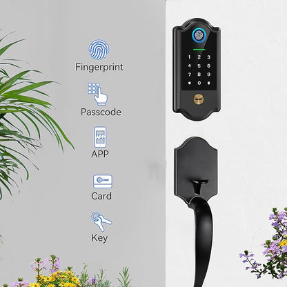 Smart Fingerprint Door Lock for Front Door – Keyless Entry Deadbolt with Handle Set, Digital Keypad, App Control, Auto Lock, Easy Install, Matte Black
