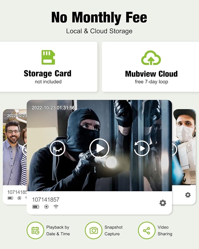 MUBVIEW 1080p Wireless Video Doorbell with Chime, No Subscription