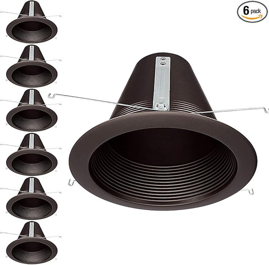 TORCHSTAR 6 Inch Recessed Can Light Trim, Air Tight Baffle Trim, IC-Rated Anti-Glare for 6 Inch Can, Self-Flanged Recessed Light Trim, Oil Rubbed Bronze, Pack of 6