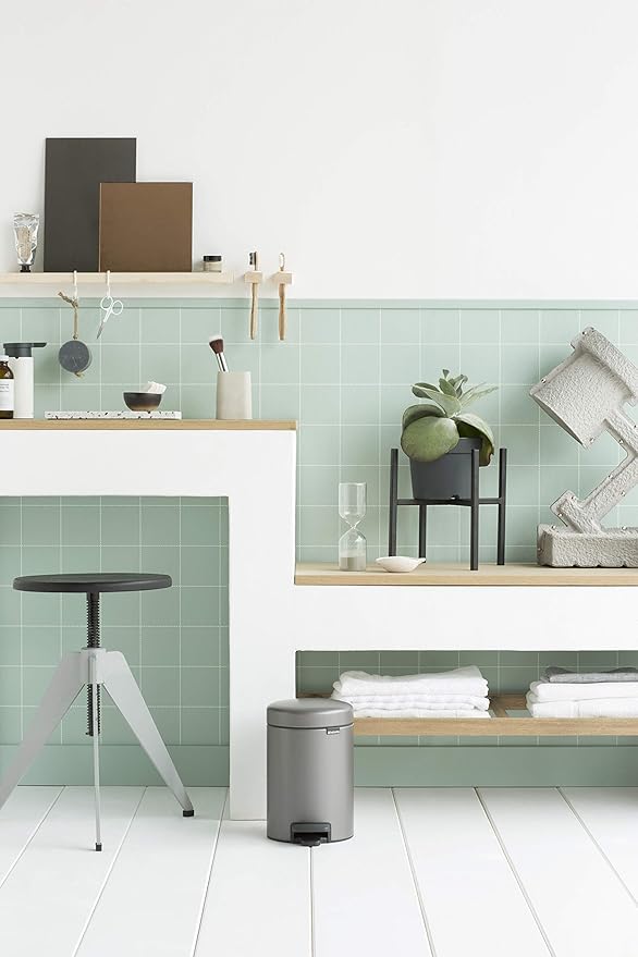 Brabantia Step-On XS Trash Can | Platinum | 0.8 Gallon / 3L | Bathroom, Bedroom, Office Trash Can with Light Pedal Opening, Handle & Removable Inner Bucket | 6.6 x 9.3 x 10.4 | + Trash Bags