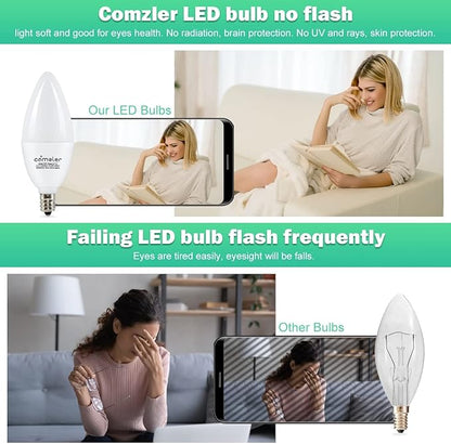 comzler 12 Pack E12 LED Candelabra Light Bulb, 4000K Natural Daylight, 5 Watt 60W Equivalent Ceiling Fan Bulbs, Type B Light Bulb B11 Shape for Chandelier, Small Base, CRI85+, 500Lumen, Non-Dimmable