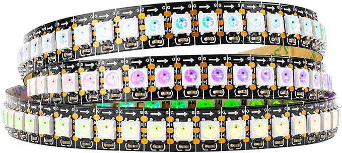 BTF-LIGHTING WS2812B IC RGB LED Strip,UL Listed,Pure Gold Wires,DC5V 3.28FT 144LED 5050SMD,Individually Addressable,Flexible for DIY Chasing Full Color Project,3M Tape,IP30(No Adapter or Controller)