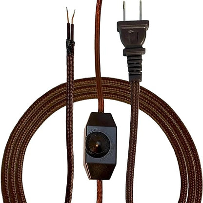 Royal Designs, Inc. Lamp Cord Molded Plug with Dimmer Switch, Stripped Ends Ready for Wiring, 8 ft long, Brown, SPT-1 UL Listed (CO-5001D-SL-8-1)