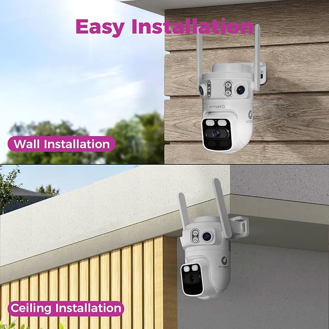 xmartO 6MP Tri-Lens WiFi Security Camera, 360° Pan Tilt AI Auto Tracking, 3 Live Views, Long Range Wireless, Plug-in 24/7 Home Surveillance, Local Storage & Mobile Remote View