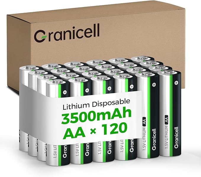 Granicell 120-Pack 3500mAh Lithium AA Batteries | 1.5V for Blink Cameras, Smart Locks, Alarms & Tech Devices | 10-Year Life, Leak-Proof, Extreme-Temp Resistant (Non-Rechargeable)