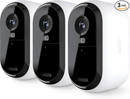 Arlo Essential 2K Security Cam (2nd Gen) – Wireless, Indoor/Outdoor, 3-Cam Set, Color Night Vision, 2-Way Audio, Motion Alerts, Spotlight – White (Renewed)