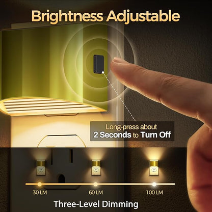 DORESshop Night Light, Night Lights Plug into Wall, Adjustable, 3000K | 3 Level Brightness Adjustable Plug in Night Light, Dusk to Dawn Sensor, Nightlights for Adults, Bedroom, Bathroom, 2 packs