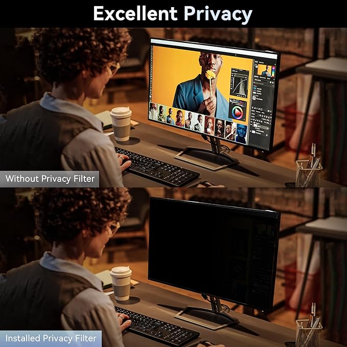 21.5 Inch Computer Privacy Screen Filter for 16:9 Widescreen Monitor, Removable Eye Protection Anti Glare Blue Light Filter Privacy Shield, Anti Scratch Anti Spy Screen Protector Film 21.5 in