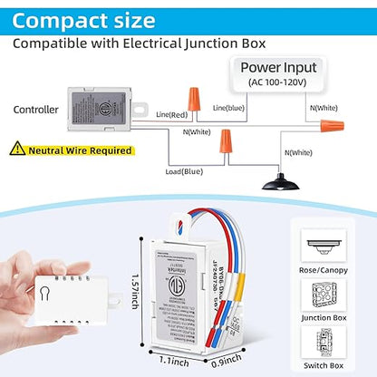 Wireless Dimmer Switch, 2 Remote Light and 1 Receiver kit, Compatible with Alexa Voice Control, Single Pole Smart Wall Switch Lighting Fixture for Ceiling Lights Lamps, Support 2.4G&5G