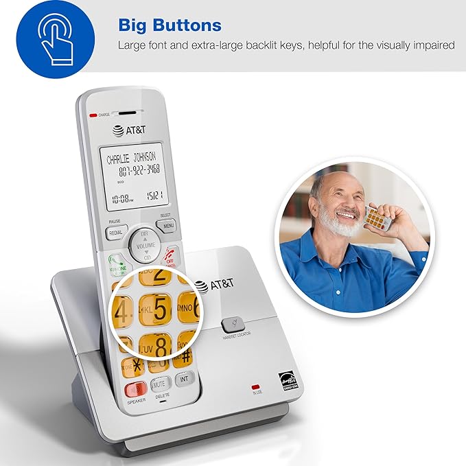 AT&T EL51503 DECT 6.0 5-Handset Cordless Phone with Simulated Full-Duplex Speakerphone, Backlit LCD Display & Lighted Keypad, Caller ID/Call Waiting, Intercom, ECO Mode