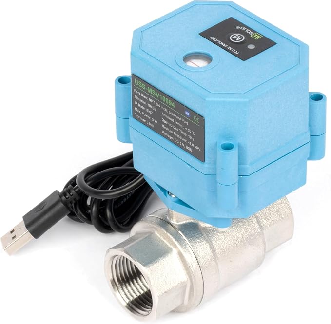 U.S. Solid WiFi Smart Motorized Ball Valve 3/4 inch NPT for Water Control, Irrigation, 2 Way 304SS Electric Valve, USB Powered, Status Indicator, Flow Direction, Remote On/Off Control, NSF Certified