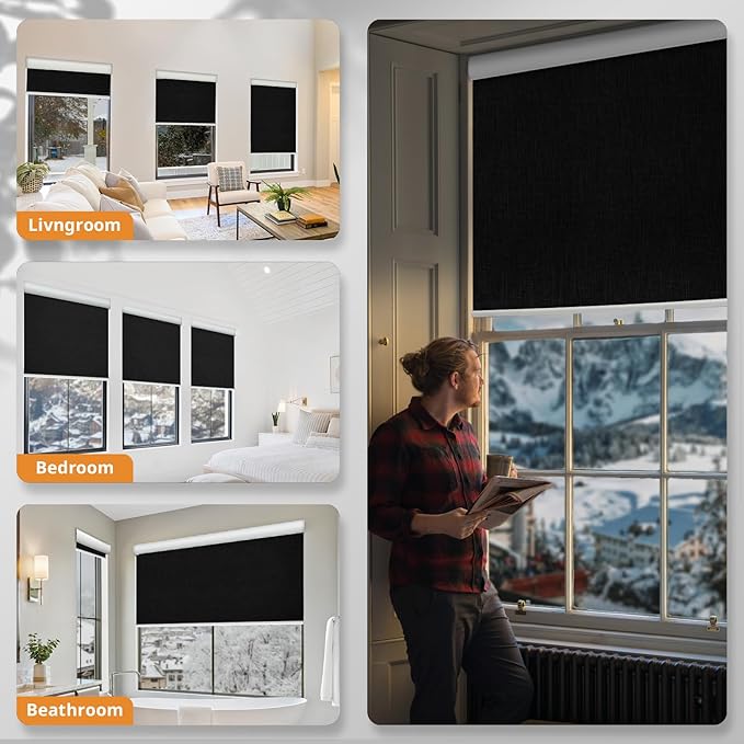 Motorized Blinds with Remote,100% Blackout Smart Blinds for Window Cordless Electric Blinds Compatible with Alexa Google Assistant,Black,29" W x 72" H