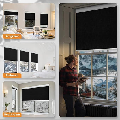 Motorized Blinds with Remote,100% Blackout Smart Blinds for Window Cordless Electric Blinds Compatible with Alexa Google Assistant,Black,34" W x 72" H