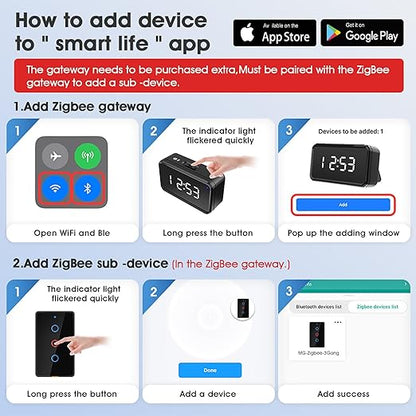 Zigbee Smart Touch Wall Light Switch, Requires ZigBee Hub, No Neutral Wire, No Capacitor, 3 Gang Single Live Wire Light Switch, Work with Alexa Google Assistant, Support Tuya Smart Life, White