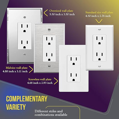 ENERLITES 100 Pack Decorator Wall Outlet 15A Standard Electrical Receptacle | Self-Grounding, UL Listed, 5-15R, 125V, Non-Tamper Resistant Residential Outlets for Home, Kitchen, Bathroom, Glossy White