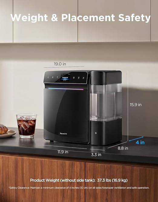 GoveeLife Smart Countertop Ice Maker 2 Pro, 3 Mins 9 Ice Cubes with 3 Sizes | 47lbs Daily, 40dB Quiet, Smart Pre-Cooling, App & Voice Control, Self-Clean, Dual Water Tanks for Home, Coffee, Party, Office