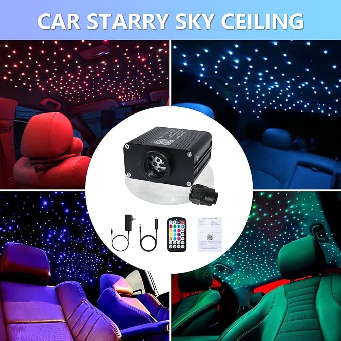 16W Car Home Starlight Headliner Kit, Twinkle & Sound Activate RGBW Fiber Optic Lights with APP & Remote Control, Star Lights for Ceiling Decoration, 650 pcs 9.8ft