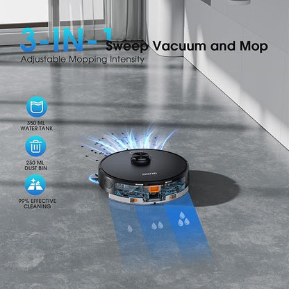 SHELIKI Robot Vacuum and Mop Combo, 70-Day Self-Emptying Robotic Vacuum Cleaner, Super Thin, Quiet, LiDAR Navigation, App & Voice Control, Perfect for Pet Hair, Carpets, Hard Floors, Gray