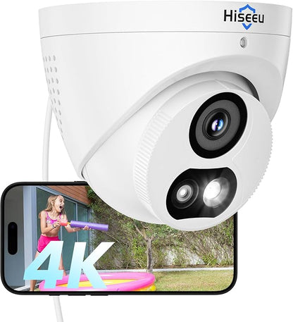 Hiseeu [4K HD+121°Wide View] 8MP PoE Camera, IP Camera, Human Vehicle Detect, 3840 × 2160p,25fps, 2 Way Audio, Free Remote Access, Color Night Vision, IP 67 Waterproof, Work PoE NVR