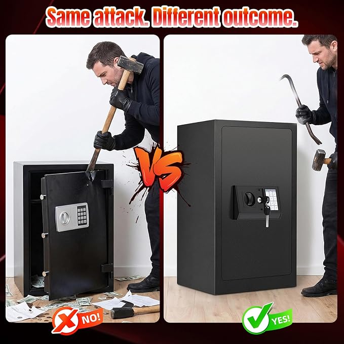 [𝟐𝟎𝟐𝟔 𝟑𝟓-𝐌𝐢𝐧 𝟏𝟕𝟎𝟎°𝐅] Fireproof Safe for Home, Money Safe for Cash,70 Lbs Heavy Duty Fire Proof safes for Home Use, Wall Mounted Jewelry Safes with Sensor LED Light and Alarm System