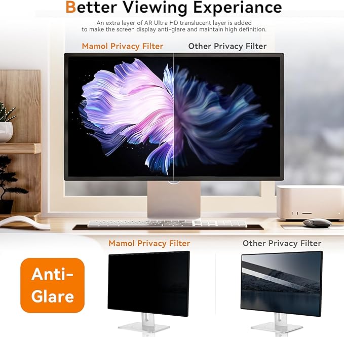 [2 Pack] 24 Inch Computer Privacy Screen for 16:10 Aspect Ratio Widescreen Monitor, Eye Protection Anti Glare Blue Light Computer Monitor Privacy Filter, Removable Anti-Scratch 24in Protector Film