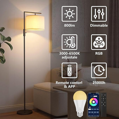 A19 Color Changing Light Bulb with Remote Control&App Control, 800LM 9W(60W Equivalent) Dimmable 3000K-6500K RGBWW,E26 Base 2.4GHz,Light Bulb for Home Decor,1Bulb&1Remote