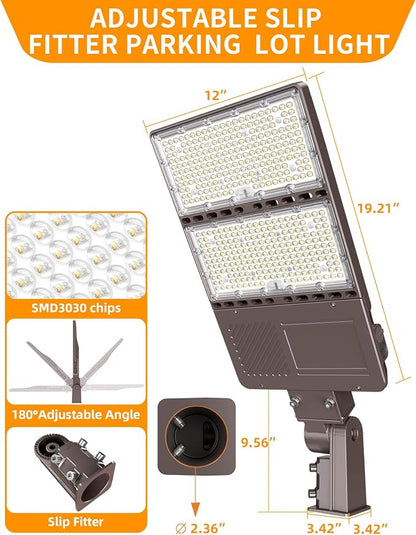 6 Pack LED Parking Lot Light 320W 256W 192W Adjustable UL Listed 5000K LED Street Flood Light with Photocell, IP65 Waterproof Area Lights Slip Fit for Roadway, AC100-277V