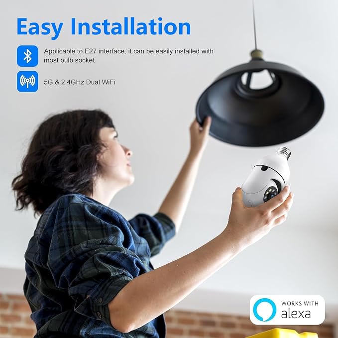 Chpuss Light Bulb Security Camera, 5G& 2.4GHz WiFi Security Cameras Wireless Outdoor for Home Security, 2-Way Audio Color Night Vision, Motion Detection Siren Alarm