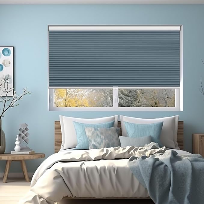 Changshade Cellular Shades Blackout Cordless Custom Size, Honeycomb Indoor Window Blinds Room Darkening 1.5 inch Cell Pleated Easy to Install for Home, Office, Bedroom, Nursey,Dark Blue
