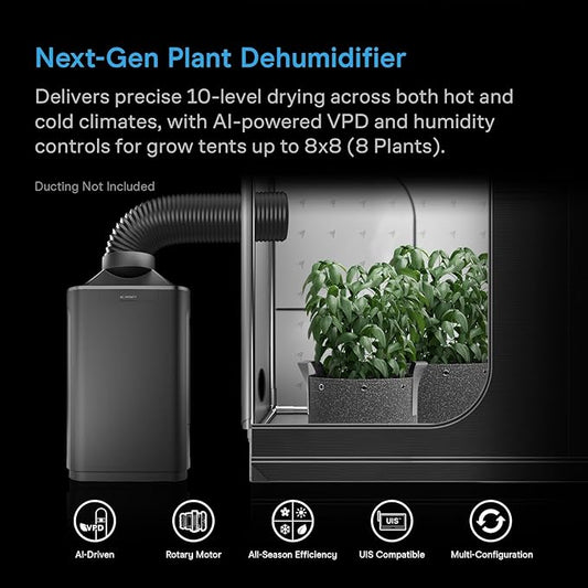 AC Infinity HYDRONE 7, Smart Plant Dehumidifier, Humidity VPD Control, 10 Drying Levels, Precise Rotary Motor, Dynamic AI Targeting, Effective in Hot/Cold Environments, up to 8x8 Grow Tents