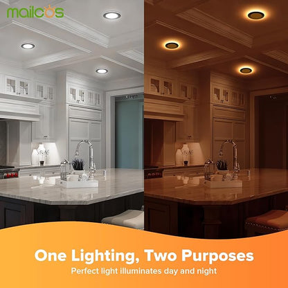 MAILCOS 12 Pack Black 4 Inch 5CCT LED Recessed Ceiling Light with Night Light, 2700K-5000K Selectable, Ultra-Thin Lighting, 9W 810LM, Dimmable Canless Wafer Downlight ETL Certificated