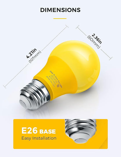 L LOHAS LED 40W Equivalent A19 Amber Porch Light Bulbs, 6W Dusk to Dawn Sensor Yellow Bug Light Bulbs for Outdoor, 2000K E26, 4 Pack