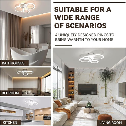 48W 4 Ring White LED Ceiling Light Dimmable for Bedroom Living Kitchen | 2800K-7000K Dimmable, Acrylic Ring Design, Modern Flush Mount Ceiling Lamp ideal for Living Spaces & Small Rooms