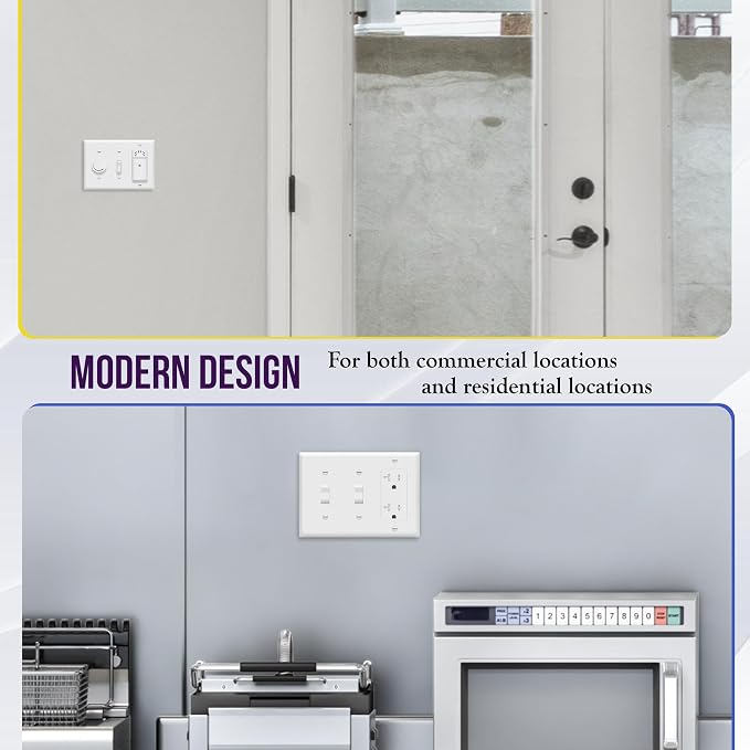 ENERLITES 3-Gang 2 Toggles and 1 Decorator/GFCI Combination Wall Plate | 2-Pack Glossy finish white, 4.50" x 6.38" with screws. Fits two toggle switches and one rocker device, UL listed.